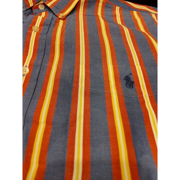 Ralph Lauren Golf Tilden Mens Shirt M Cotton Striped Short Sleeve Button Up Blue - Picture 5 of 6